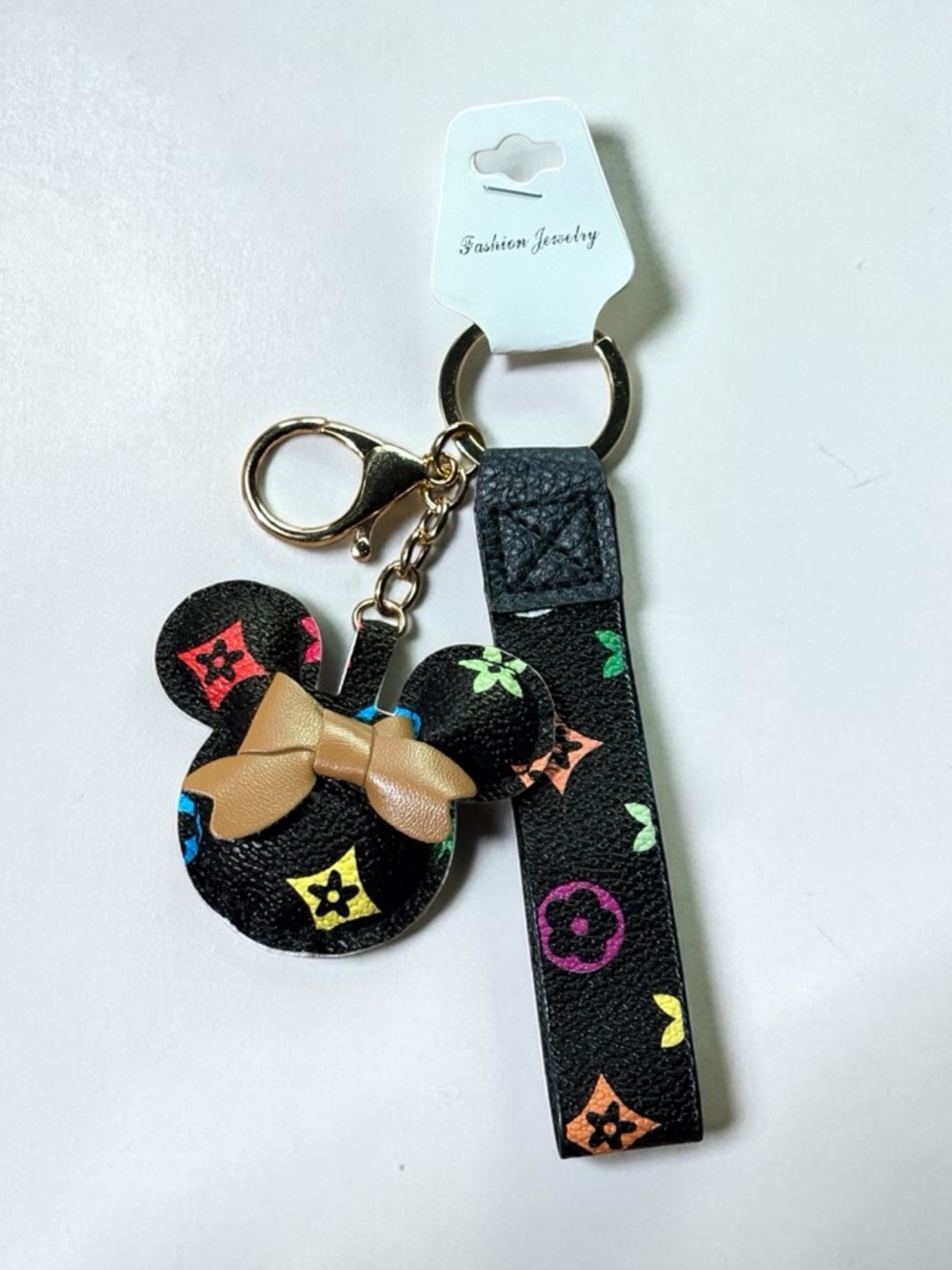 Novelty Mickey Keychain Wristlet Bag Charm Faux Leather Multicolor